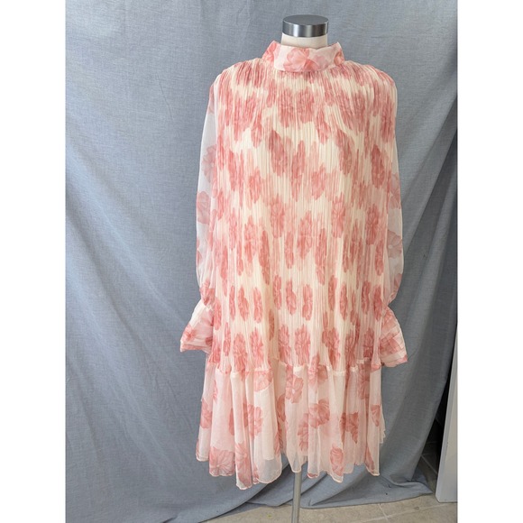 L'Atiste By Amy Dresses & Skirts - L'Atiste by Amy Pink Floral Pleated Mini Dress Mock Neck Long‎ Sleeve Womens 1X